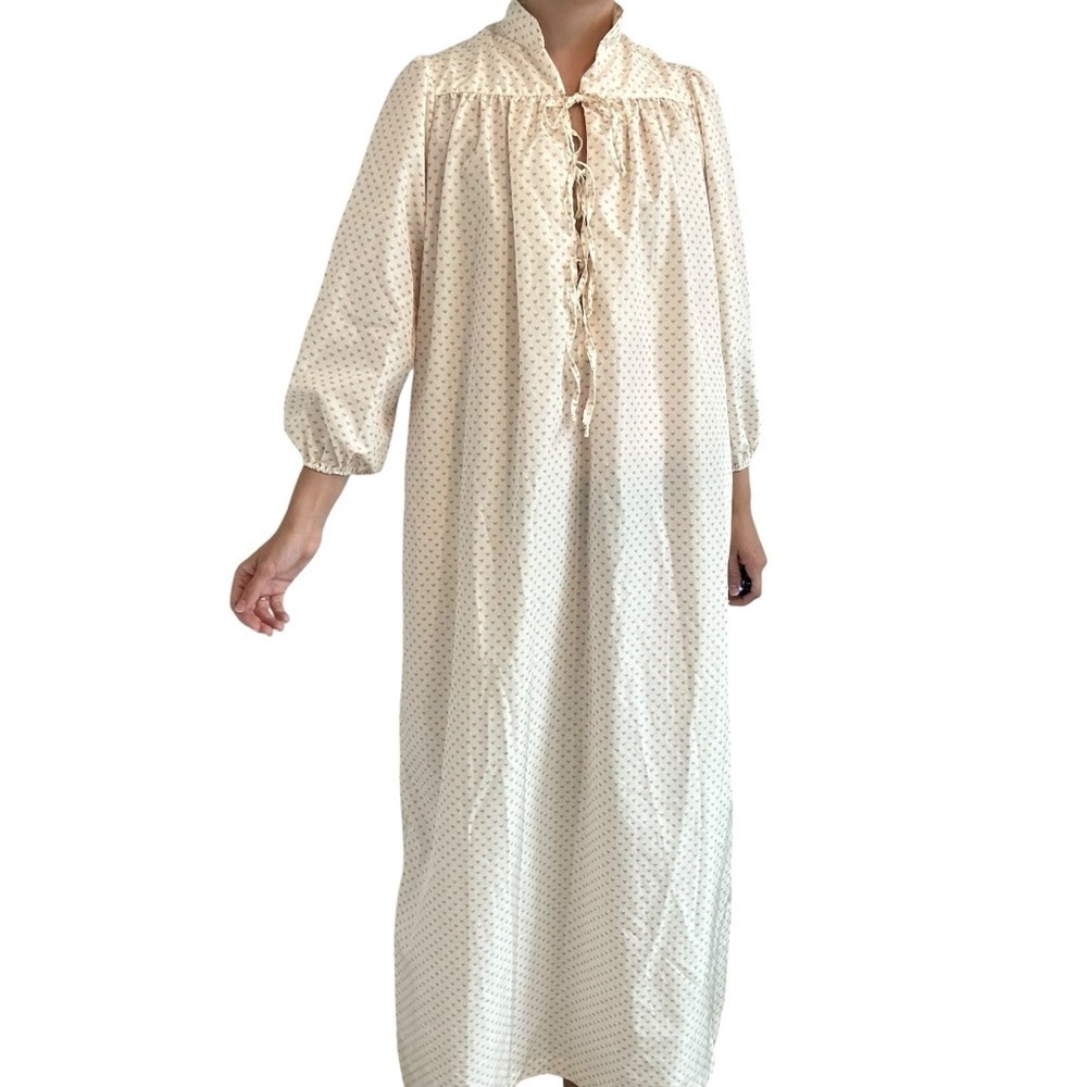Vintage Long Nightgown Hearts Lolita Modest Tie Front Coquette Size Medium